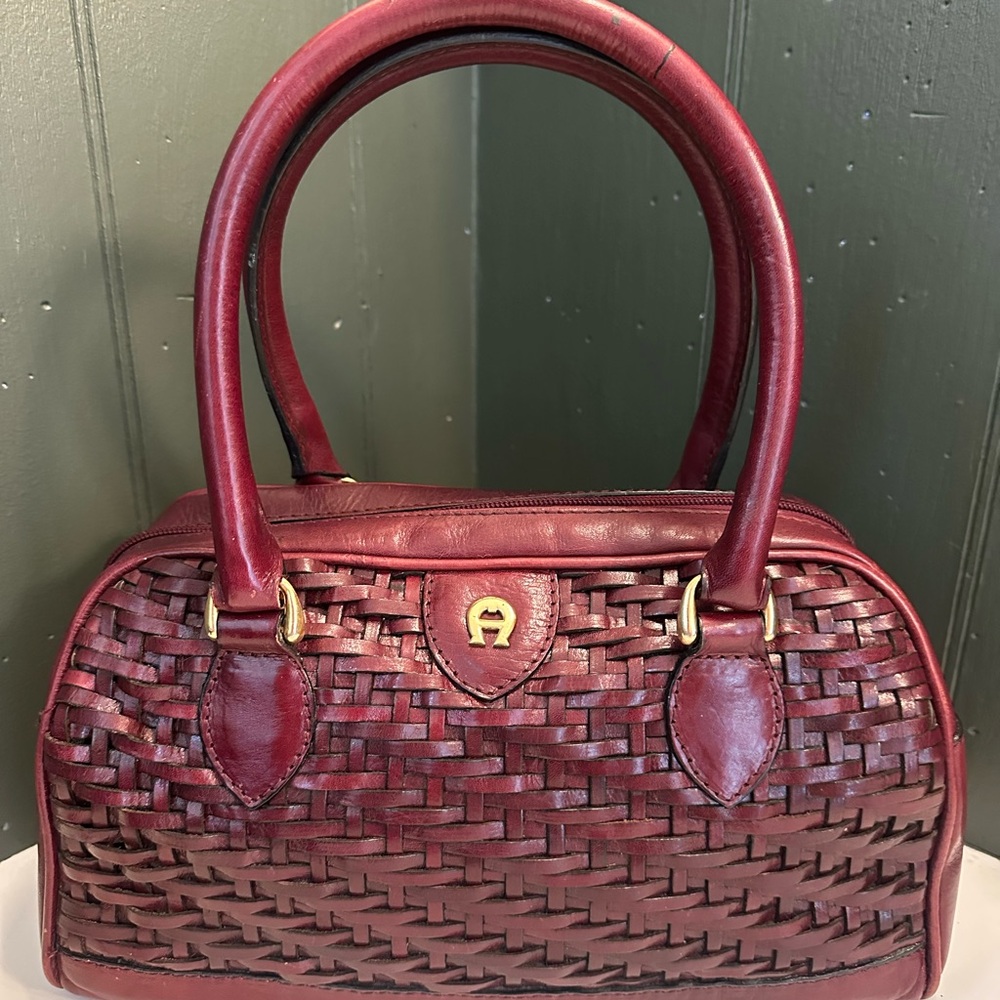 Aigner Vintage Burgundy Woven Leather Handbag